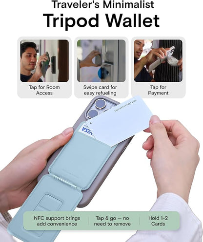 MOFT Phone Tripod Wallet for iPhone, Mulit-Angles, Lightweight Phone Stand, MOVAS Vegan Leather Magnetic Wallet, Strong Magnets, NFC Card Holder, Travel Essential, Soothing Mist (with Card Slot)