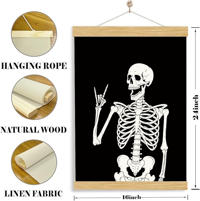 Skull Poster, Funny Gothic Decor, Emo Canvas Posters, Farmhouse Canvas Poster, Halloween Skeleton Skull Wall Art, Aesthetic Wall Decor for Halloween Home Gallery Living Room Bedroom 11.8*15.7