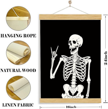 Skull Poster, Funny Gothic Decor, Emo Canvas Posters, Farmhouse Canvas Poster, Halloween Skeleton Skull Wall Art, Aesthetic Wall Decor for Halloween Home Gallery Living Room Bedroom 11.8*15.7