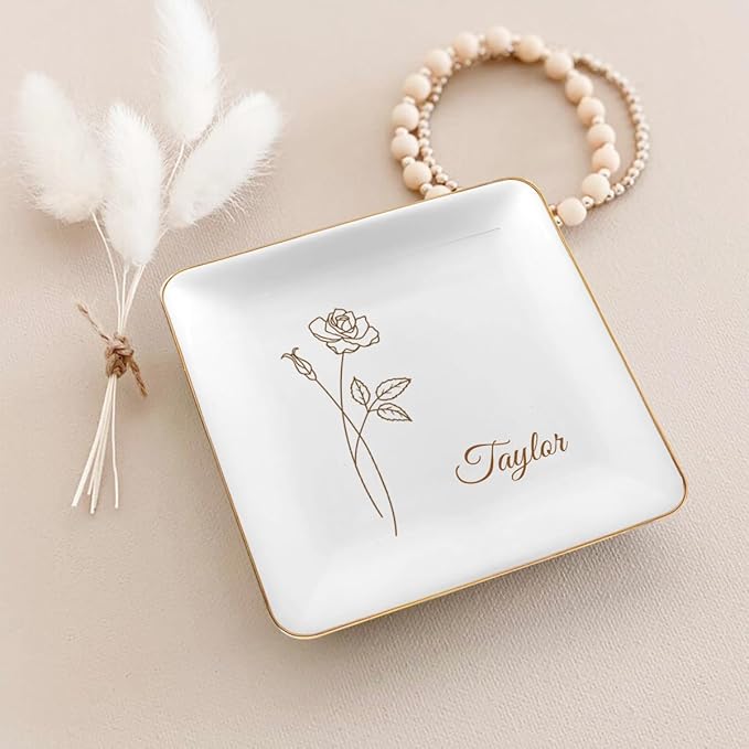 Personalized Jewelry Dish, Custom Trinket Holder, Customized Bridesmaid Gifts, Proposal Gift Ceramic Trinket Tray Dish Plate for Ring Earring Bracelet