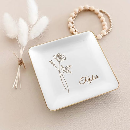 Personalized Jewelry Dish, Custom Trinket Holder, Customized Bridesmaid Gifts, Proposal Gift Ceramic Trinket Tray Dish Plate for Ring Earring Bracelet