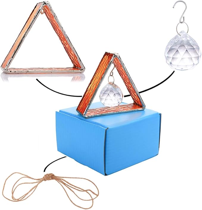 H&D HYALINE & DORA Handcrafted Pyramid in Stained Glass, Stained Glass Window Sun Catcher Hangings Ornament, Crystal Ball Prism Decor for Home Table,Orange