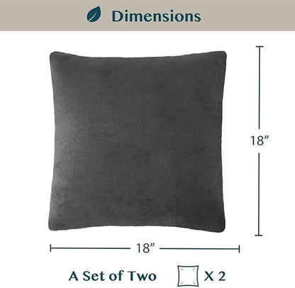PAVILIA Dark Gray Throw Pillow Covers 18x18 Set of 2, Decorative Pillow Cases for Bed Sofa Couch, Boho Aesthetic Accent Decor Cushion for Bedroom Living Room, Velvet Square Euro Sham Covers, Dark Grey