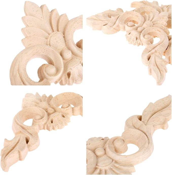 MUXSAM 4Pcs Wood Carved Appliques Onlays, Unpainted Little Wooden Corners Flower Carvings Decals for Mirrors Cabinets Walls Doors Chests Dressers Night Stand DIY Artwork Project, 10x10cm/3.94"x3.94"