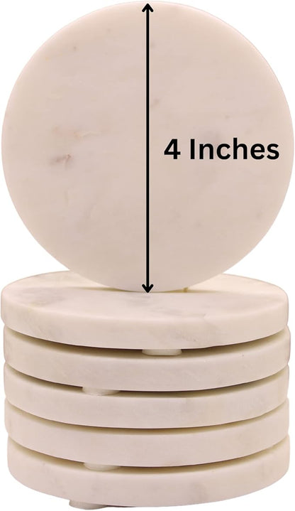 White Coasters Marble for Drink. Polished Coaster. Protection from Drink Rings. Perfect Handmade Stone Coaster for Gift. Home and Living Table Decor. Set of 6