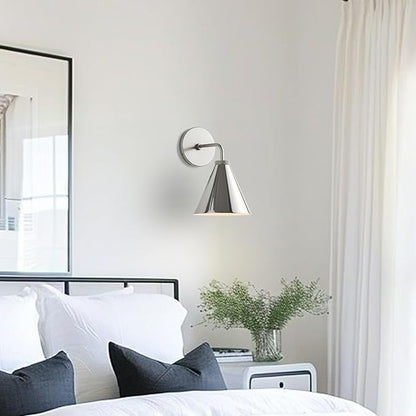 Retro Industrial Metal Cone Wall Light - Vintage Inspired Modern Silver Wall Sconce with Metal Shade, Wall Mount Lighting for Bedroom, Hallway, Living Room (10.5“W x 10.5" L x 12.5" H Silvery)