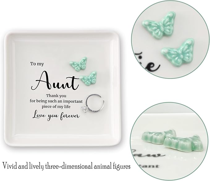 HOME SMILE Aunt Gifts for Christmas Mothers Day-Butter Ring Dish Jewelry Tray-Birthday Gifts for Auntie from Niece-Aunt and Niece Gifts- Thank You for Being Such An Important Piece