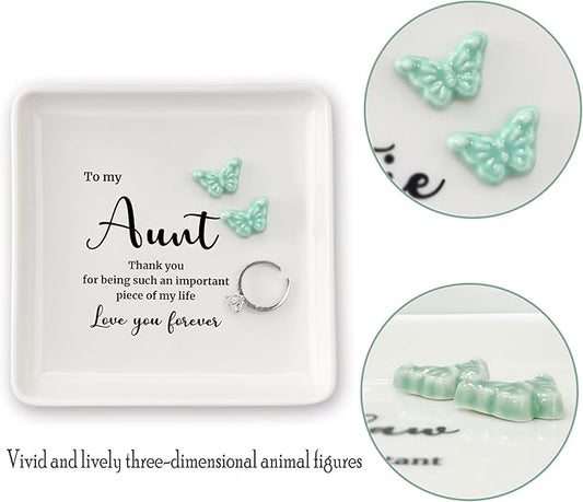 HOME SMILE Aunt Gifts for Christmas Mothers Day-Butter Ring Dish Jewelry Tray-Birthday Gifts for Auntie from Niece-Aunt and Niece Gifts- Thank You for Being Such An Important Piece