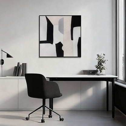 LEVERUP Black and White Square Geometric Pattern Wall Artwork Modern Painting Posters Abstract Wall Decor for Dining Room Bedroom Kitchen 32×32 Inchs