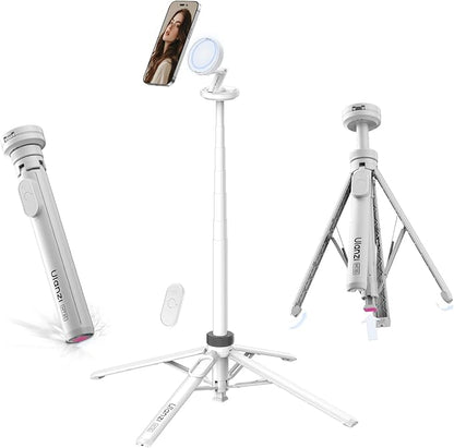 ULANZI Automatic Phone Tripod, MT85 Auto-Open Tripod with Enhanced 4-Leg, 60'' Selfie Stick Extendable Phone Stand, for Content Creation/Vlog, Compatible with iPhone 17/16/15/14/13/12, White
