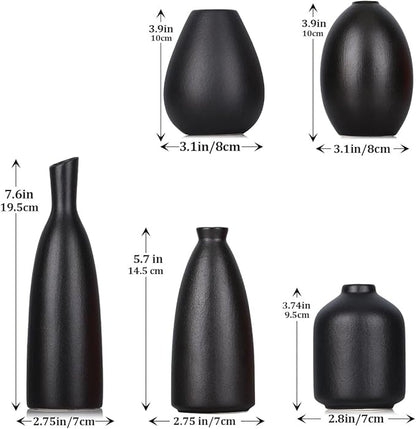 Black Ceramic Bud Vases Set of 5, Farmhouse & Mantle Decor, Home Decoration for Living Room, Kitchen & Office, Coffee Table Decor, Bulk Bud Vases