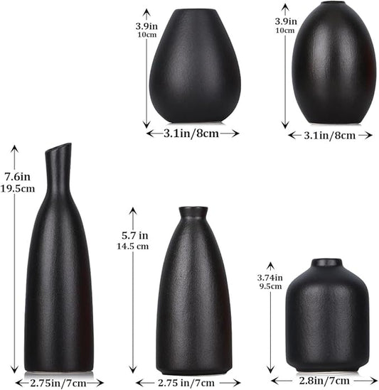 Black Ceramic Bud Vases Set of 5, Farmhouse & Mantle Decor, Home Decoration for Living Room, Kitchen & Office, Coffee Table Decor, Bulk Bud Vases