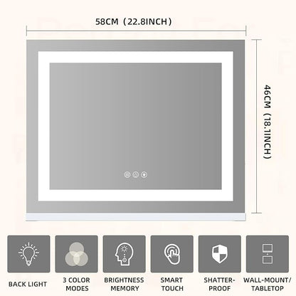 FENCHILIN Vanity Mirror with Lights, 22" x 19" Backlit + Front Lit Hollywood Makeup Vanity Mirror LED Strip with 3 Colors Modes Smart Touch for Dressing Room & Bedroom White