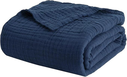 EMME Muslin Blanket 100% Cotton Throw Blankets for Couch Breathable Gauze Blanket All Season Soft and Lightweight Pre-Washed Cotton Blanket (Navy, 50"x70")