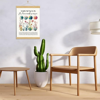 YGSDZY Neurodiversity Poster, This Space is Neurodiverse Poster, Canvas Artwork for Classroom, Autistic Posters, Therapy Social Work Office Decor, Psychologist Gift 11.8 * 15.7