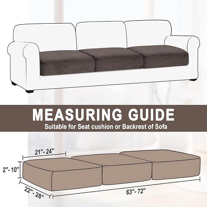 Couch Cushion Cover Velvet 3 Pieces Seat Cushion Cover Stretch Sofa Covers Separate Sectional Sofa Slipcovers Furniture Protector (3-Seater or Backrest, Coffee)