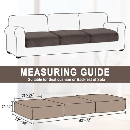 Couch Cushion Cover Velvet 3 Pieces Seat Cushion Cover Stretch Sofa Covers Separate Sectional Sofa Slipcovers Furniture Protector (3-Seater or Backrest, Coffee)