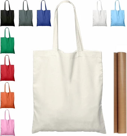 NPBAG 5 | 12 | 15 | 25 | 50 Pack 15'' X 16'' Natural Cotton Tote Bags, Lightweight Blank Bulk Cloth bags with 1pc of PTFE Teflon Sheet (12-Pack)