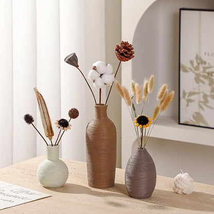 Ceramic Vases Set of 3 Home Decor Modern Rustic Farmhouse Pottery Decorative Flower Vases for Pampas Grass Dried Fresh Flowers, Living Room, Table Centerpiece, Shelf, Mantel (Multicolor Brown)