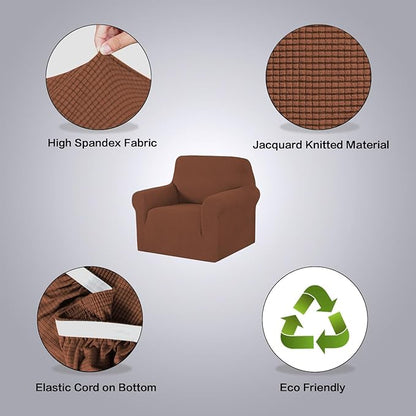 H.VERSAILTEX Stretch Chair Slipcover Sofa Cover Furniture Protector High Spandex Small Checks Knitted Jacquard Sofa Cover Chair Covers for Living Room (Armchair 31"-40", Caramel)
