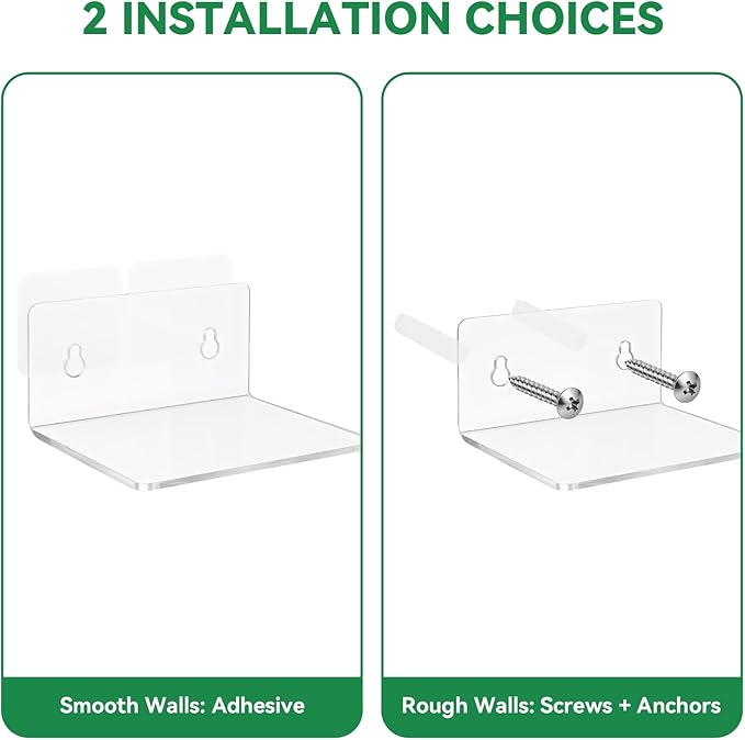 Sankoly 10 Pack 4 Inches Small Acrylic Wall Shelves,Clear Floating Shelves with Dual Installation (Adhesive & Screws), for Storing Surveillance Cameras, Speakers, Perfume Bottles, Plants