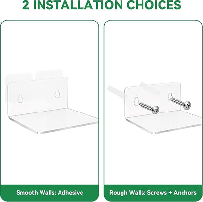 Sankoly 10 Pack 4 Inches Small Acrylic Wall Shelves,Clear Floating Shelves with Dual Installation (Adhesive & Screws), for Storing Surveillance Cameras, Speakers, Perfume Bottles, Plants