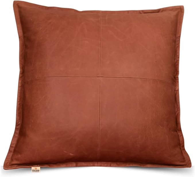 Lambskin Leather Pillow Cover - Sofa Cushion Case - Decorative Throw Covers for Living Room & Bedroom, 18x18 Inches - Orange Crunch Box Pack of 1