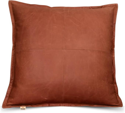 Lambskin Leather Pillow Cover - Sofa Cushion Case - Decorative Throw Covers for Living Room & Bedroom, 20x20 Inches - Orange Crunch Box Pack of 2