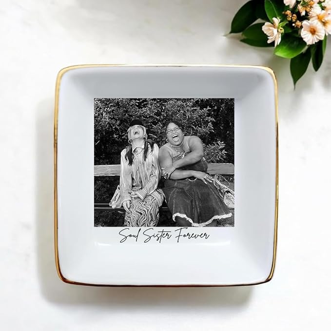 Personalized Besties Photo Ring Dish, Custom Jewelry Dish Gift for Besties, Soul Sister Trinket Dish Gift for Long Distance Friendship Women BFF Christmas Birthday Wedding Gift