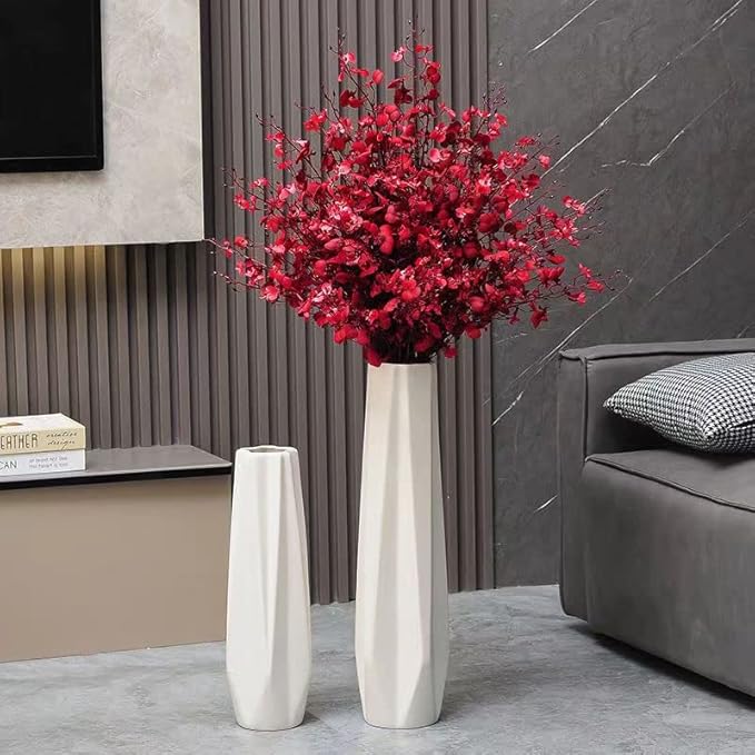 Ceramic Floor Large Vase 24 Inches Tall,White Modern Flower Tall Vases for Office, Home,Farmhouse,Living Room Décor,Simple Origami Design Fall Decorative Porcelain Flower Arrangement Vase Ideal Gift