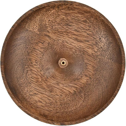 SAMHITA Wooden Round Incense Bowl, Incense Plate Holder, Ash Catcher for Home Décor, Home,Office,Club, Aromatherapy (5" x 5" x 1")