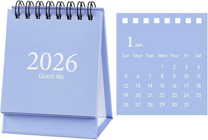 2026 Mini Desk Calendar Simple Style Monthly Schedule Standing Calendar 3.9" x 3" - Blue (Jan. 2026 to Jul. 2027)