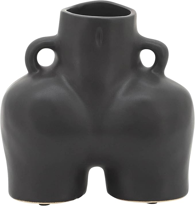 Sagebrook Home Ceramic Stoneware Vase - Modern Art-Inspired Decorative Accent - Glam Home & Office Decor - Unique Sculpture Design for Living Room, Bedroom, or Workspace - 6" Black