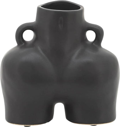 Sagebrook Home Ceramic Stoneware Vase - Modern Art-Inspired Decorative Accent - Glam Home & Office Decor - Unique Sculpture Design for Living Room, Bedroom, or Workspace - 6" Black