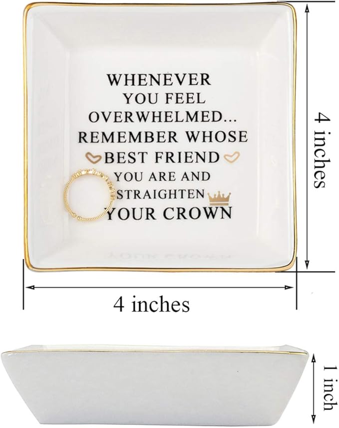JoycuFF Christmas Birthday Gifts for Best Friends Ceramic Ring Dish Decorative Jewelry Tray -Womens Birthday Gifts