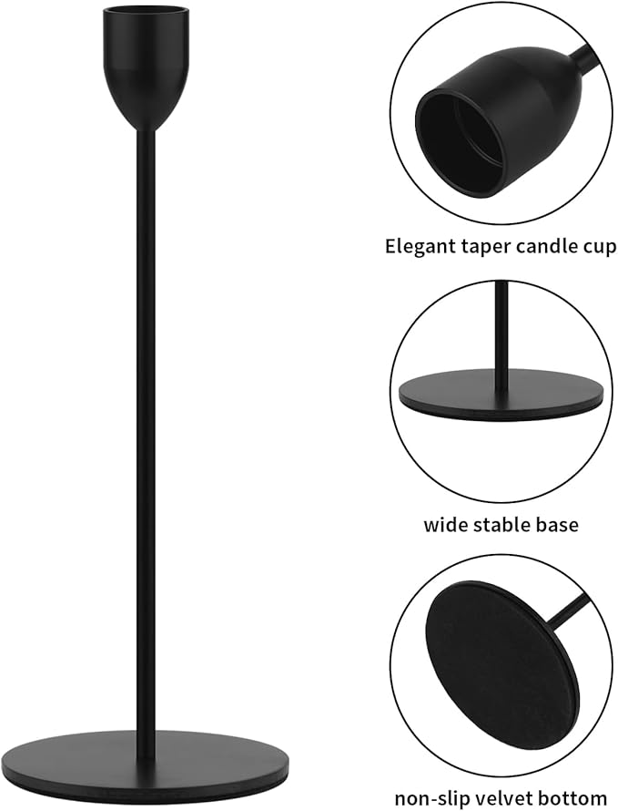 Ohtomber 3PCS Black Taper Candle Sticks Holder, Candlesticks Centerpiece Wedding Table Decor, Fit Pillar 3/4" Thick Tapered & Led Candles