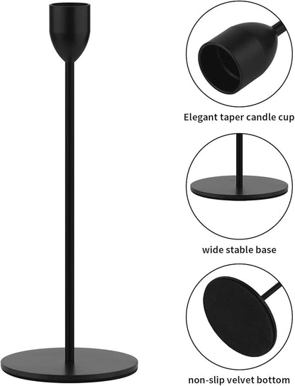 Ohtomber 3PCS Black Taper Candle Sticks Holder, Candlesticks Centerpiece Wedding Table Decor, Fit Pillar 3/4" Thick Tapered & Led Candles