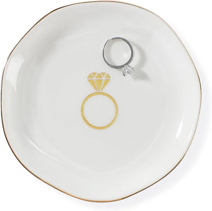 HOME SMILE Ring Dish Printed Ring，Engagement Engaged Wedding Bridal Gifts for Newly Engaged Friend,Daughter, Sister,Newlyweds,BFF