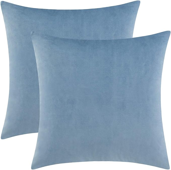 Set of 2 Comfortable Throw Pillow Cover for Bedding, Decorative Accent Cushion Sham Case for Couch Sofa, Soft Solid Velvet with Zipper Hidden - 16"x16", Sky Blue