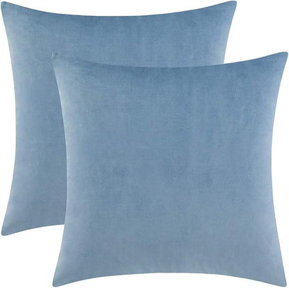 Set of 2 Comfortable Throw Pillow Cover for Bedding, Decorative Accent Cushion Sham Case for Couch Sofa, Soft Solid Velvet with Zipper Hidden - 18"x18", Sky Blue