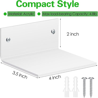 Juexica Small Acrylic Floating Shelves for Wall Adhesive Wall Mounted Shelves for Bathroom, Bedroom, Living Room, Office (White,20 Pcs)