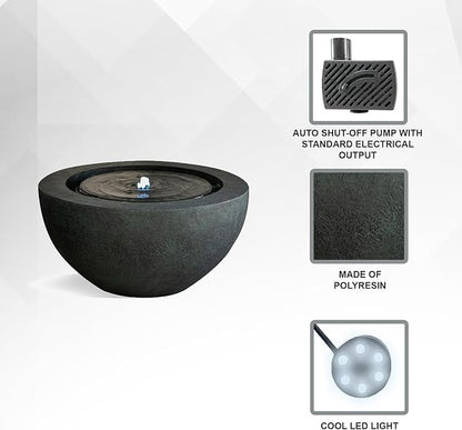 Xbrand 19.8" W Round Polyresin Indoor/Outdoor Sphere Fountain w/LED Light, Dark Green