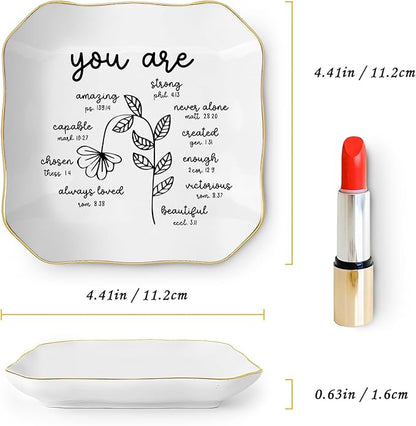 Christian Religious Bible Verse Gifts for Women, Ceramic Jewelry Dish Tray, Trinket Dish, Scripture Inspirational Motivational Gifts for Women Friend Sister Bestie