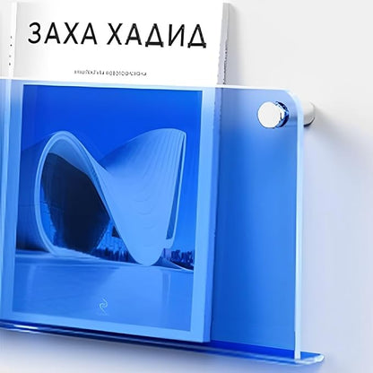 ROYALITA 2-Pack Acrylic Magazine Holder Brochure Holder, 17" Record Holder Magazine Rack, Fashion Hanging Bookshelf Literature Storage Rack for Waiting Room, Living Room, Office, Blue, 17 Inch