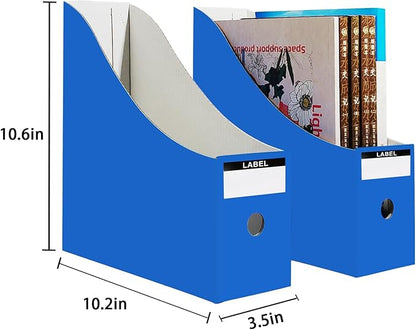 Limitliho 24 Pack Cardboard Magazine File Holder for Desktop ，Blue Book Bins for Classroom Library, Office or Home, Vertical Paper Boxes for Storage with Label(10.6" H x 10.2" L x 3.5" W in)