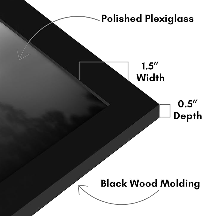 Americanflat 15x21 Picture Frame with Polished Plexiglass - Black Picture Frame - Wide Photo Frames Made of Engineered Wood for Vertical or Horizontal Wall Display - Epic Collection - Black