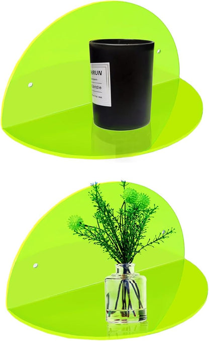 ROYALITA Small Acrylic Shelves Room Decor Floating Shelves (2-Pack, 8-inch Diameter) - Wall Mounted Display Stand for Plants, Toys, Makeup, and More - Ideal for Home and Office, Green