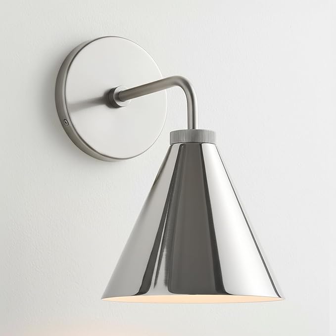 Retro Industrial Metal Cone Wall Light - Vintage Inspired Modern Silver Wall Sconce with Metal Shade, Wall Mount Lighting for Bedroom, Hallway, Living Room (10.5“W x 10.5" L x 12.5" H Silvery)