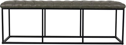 HomePop Upholstered Button Tufted Decorative Bench with Metal Base, Gray Faux Leather