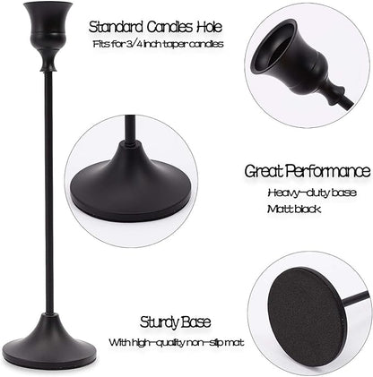 Matte Black Taper Candle Holder Set of 6, Tall Candlestick Holders, Metal Vintage Candle Stickers Long Holder Set, Pillar Decorative Candle Holder Fits 3/4 Inch Candle for Wedding, Dinner, Party…